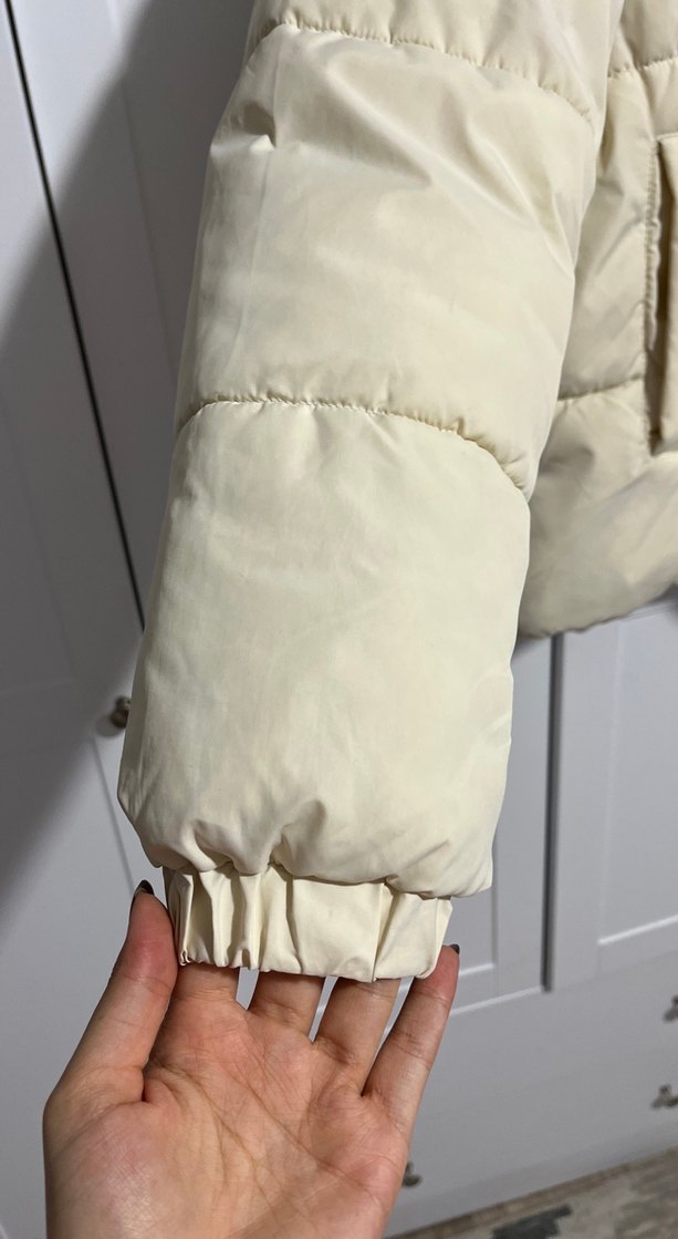 Bej Kadın Puff Mont, Yüksek Yaka, Günlük - Görsel 3