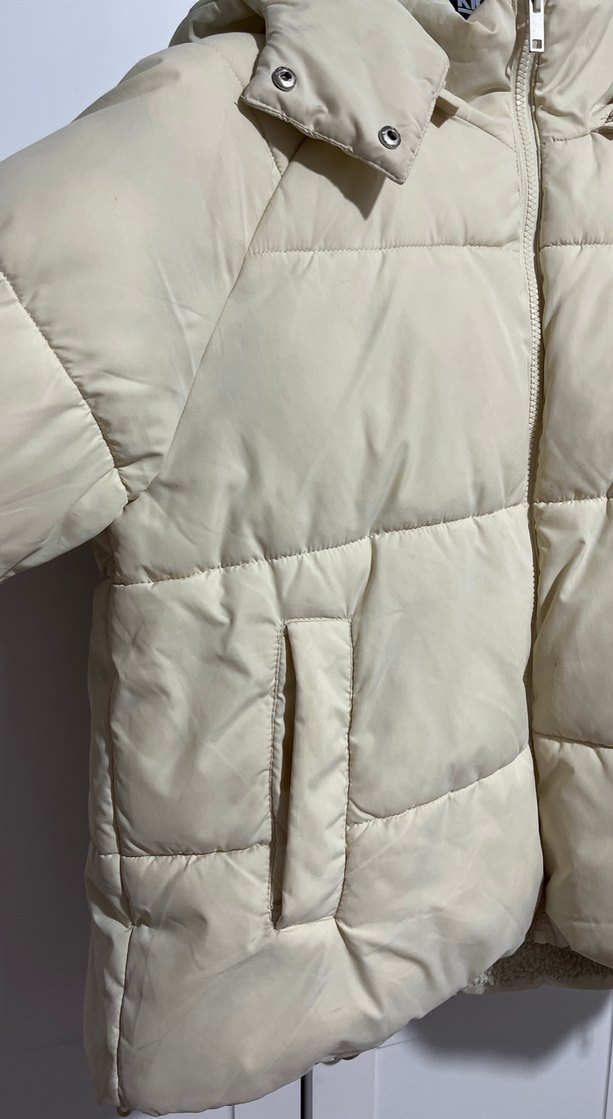 Bej Kadın Puff Mont, Yüksek Yaka, Günlük - Görsel 2