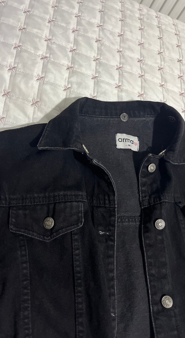 gümüş Düğmeli Kadın siyah kot ceket - Görsel 2