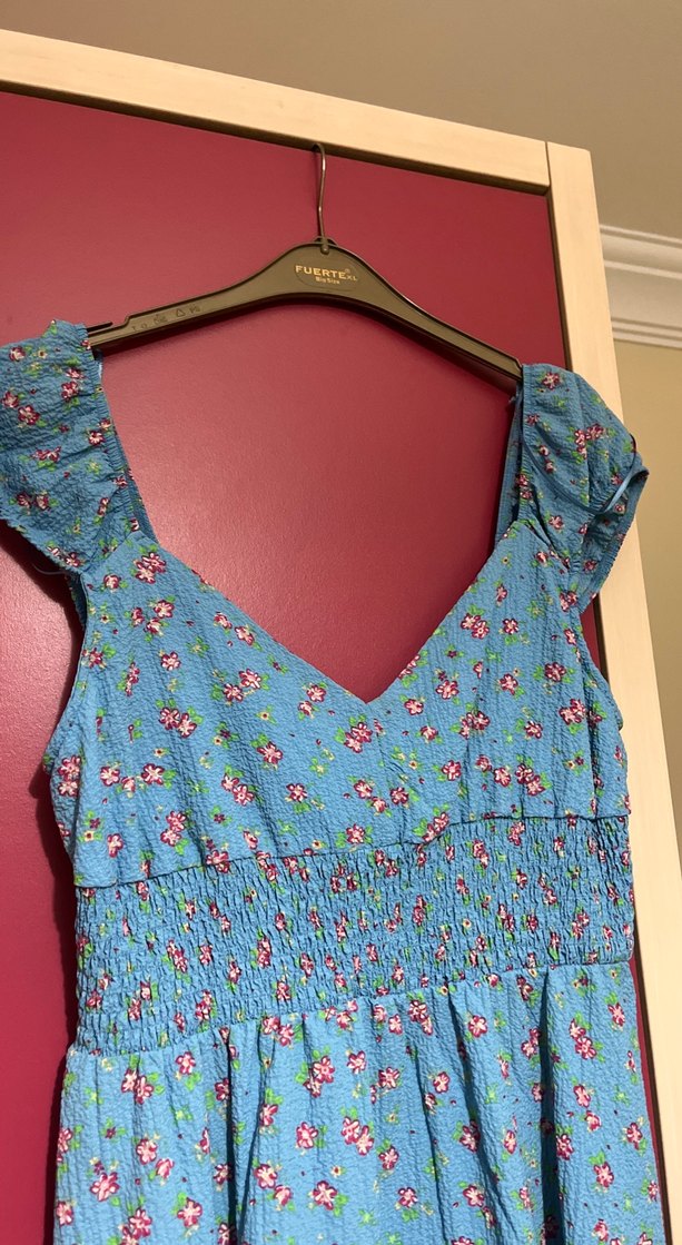 Mavi V Yaka   Mini boy Bohem Elbise - Görsel 2