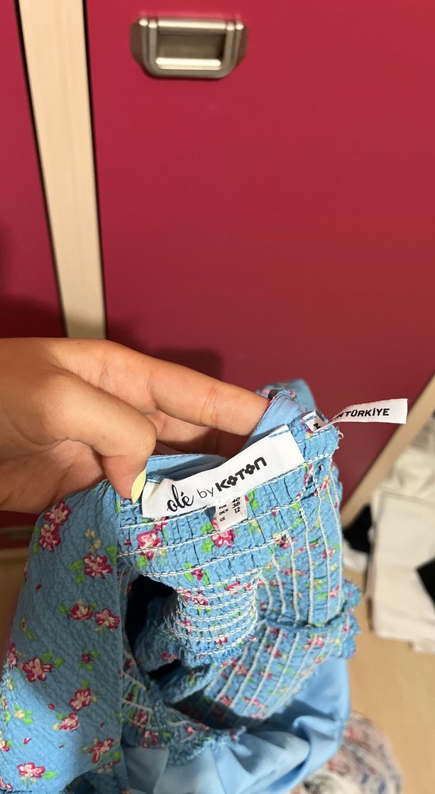 Mavi V Yaka   Mini boy Bohem Elbise - Görsel 5