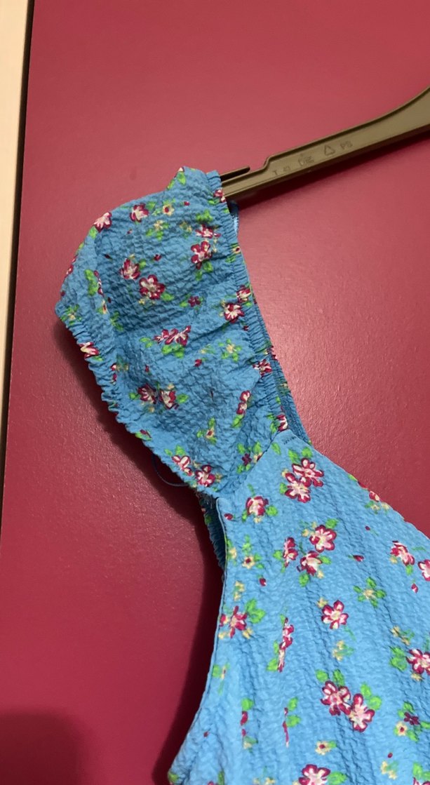 Mavi V Yaka   Mini boy Bohem Elbise - Görsel 3