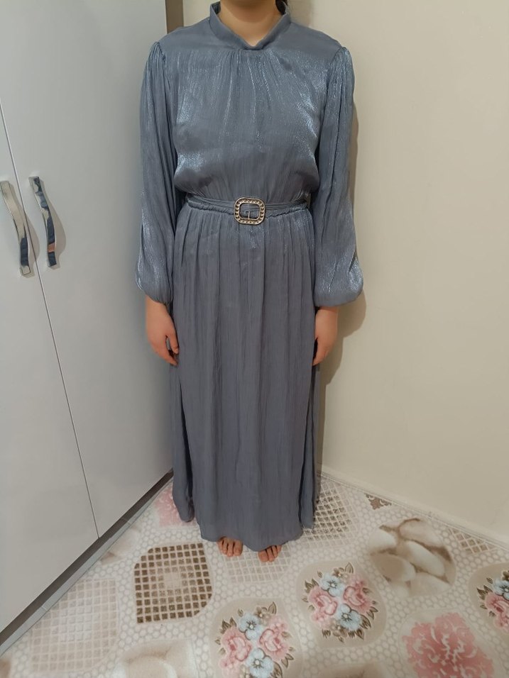 Gri Piliseli Uzun Abiye Elbise - Görsel 3