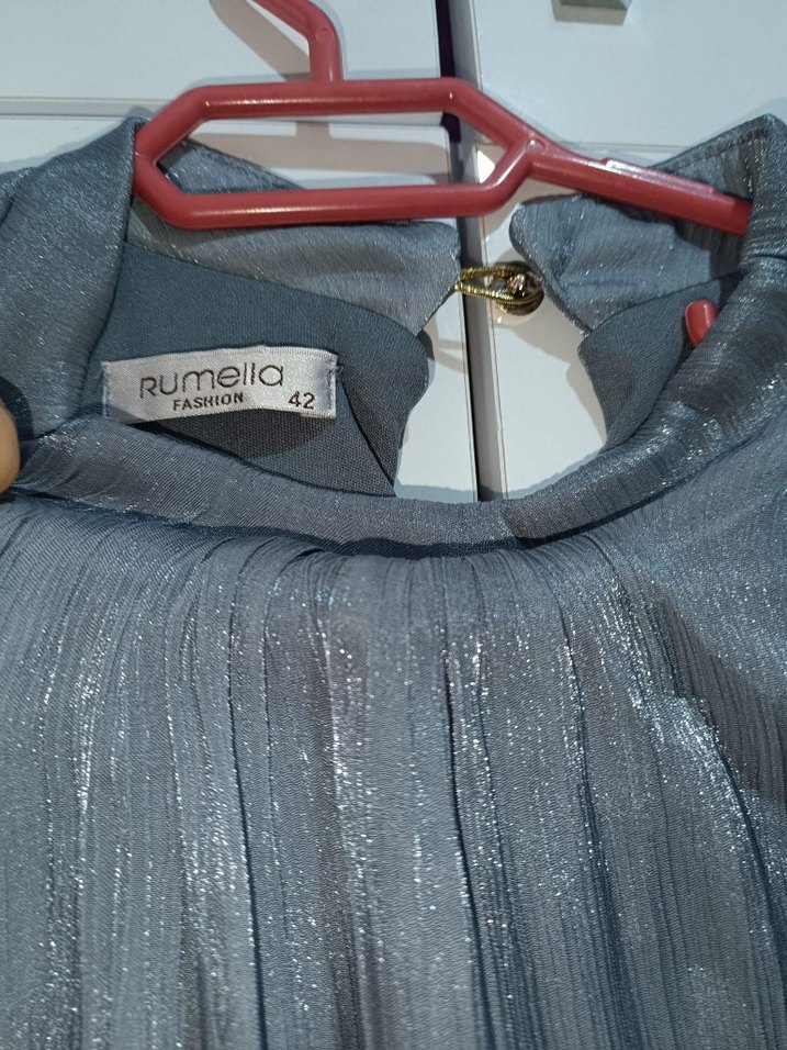 Gri Piliseli Uzun Abiye Elbise - Görsel 2