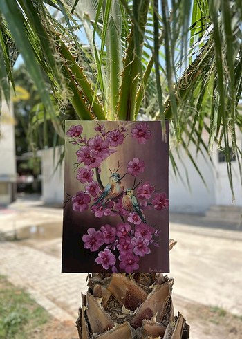 Kuş ve Çiçek Temalı el yapımı tablo