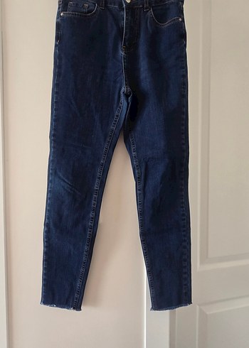 Diğer Düğmeli Koyu Mavi Kadın Denim Pantolon