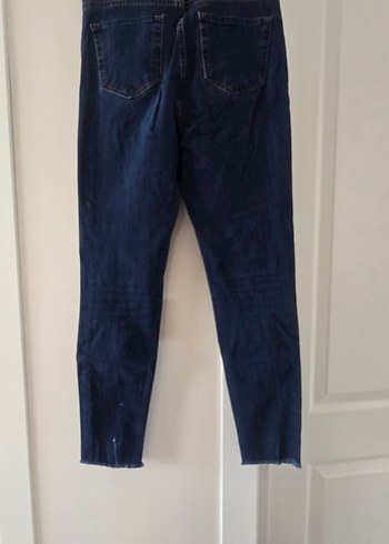 36 Beden Düğmeli Koyu Mavi Kadın Denim Pantolon