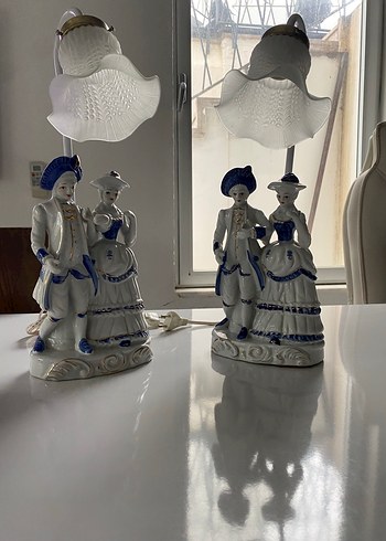 Mavi Detaylı Çift Figürlü Abajur - Görsel 2