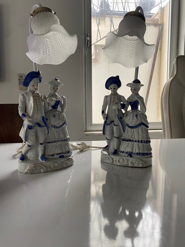 Mavi Detaylı Çift Figürlü Abajur - Görsel 2