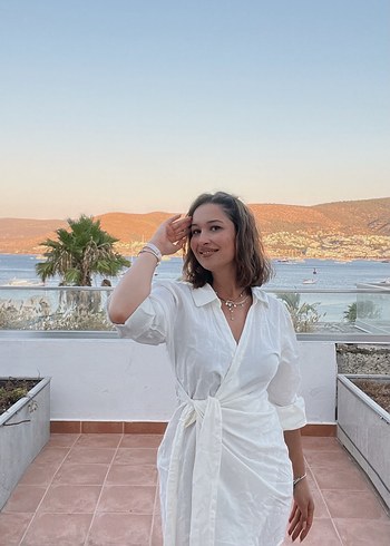 Beyaz Mini Bağlamalı Bohem Kadın Elbise