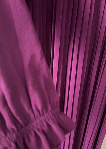 Uzun Mor Piliseli Kadın hamile Elbisesi - Görsel 3