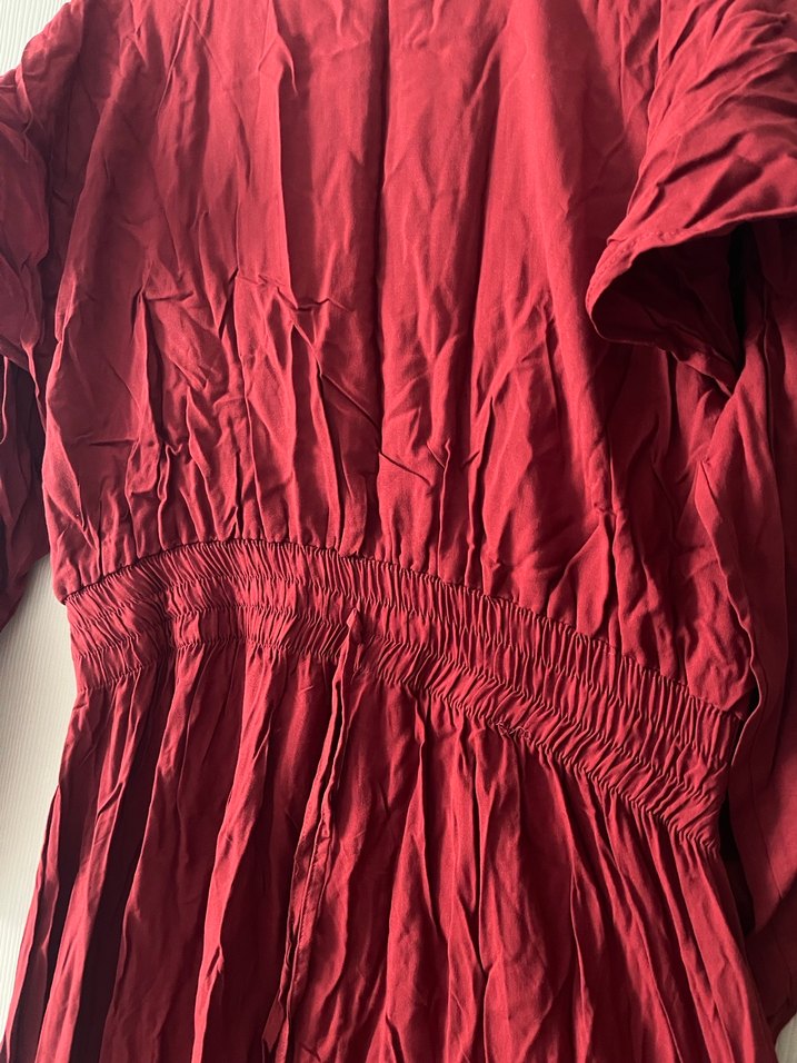 Bordo Uzun Keten Kadın Hamile Elbise - Görsel 2