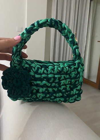 İki Renk Penye Örgü Kadın El Çantası