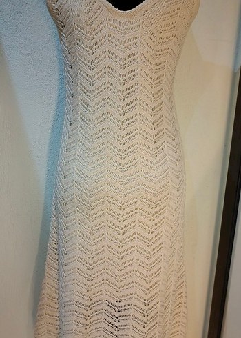 Kadın Beyaz Örgü Bohem Uzun Elbise - Görsel 4