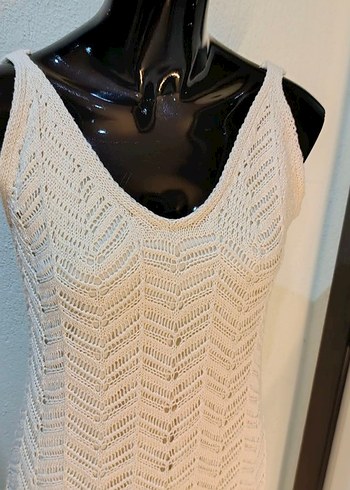 Kadın Beyaz Örgü Bohem Uzun Elbise - Görsel 2