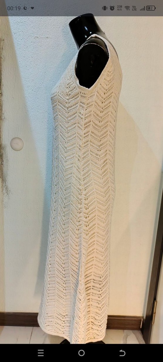 Kadın Beyaz Örgü Bohem Uzun Elbise - Görsel 3