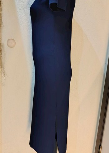 Lacivert Yüksek Yakalı Kadın Uzun Elbise - Görsel 3