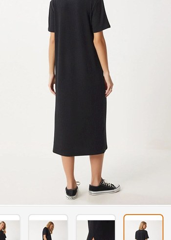 Siyah Midi Kadın Örme Elbise - Görsel 2