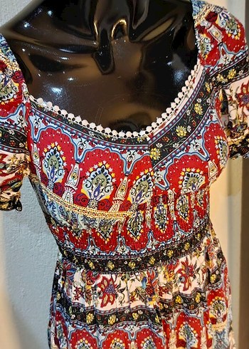 Çok Renkli Uzun Bohem Elbise - Görsel 2