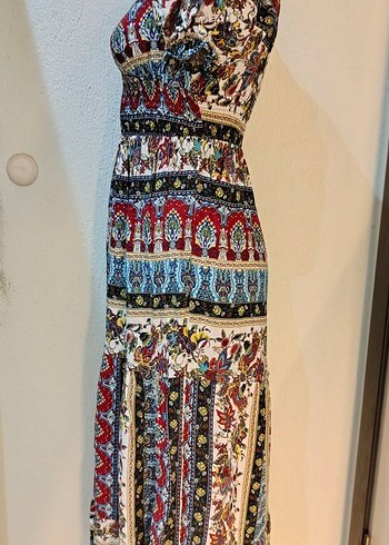 Çok Renkli Uzun Bohem Elbise - Görsel 3