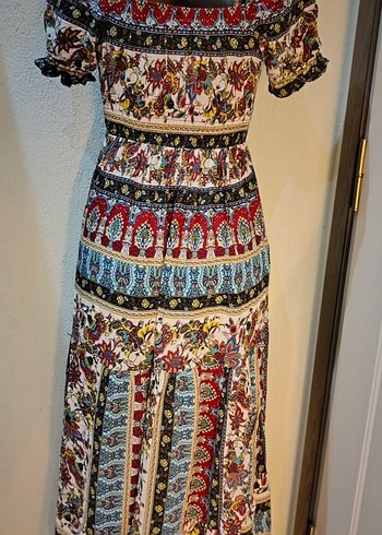 Çok Renkli Uzun Bohem Elbise - Görsel 4