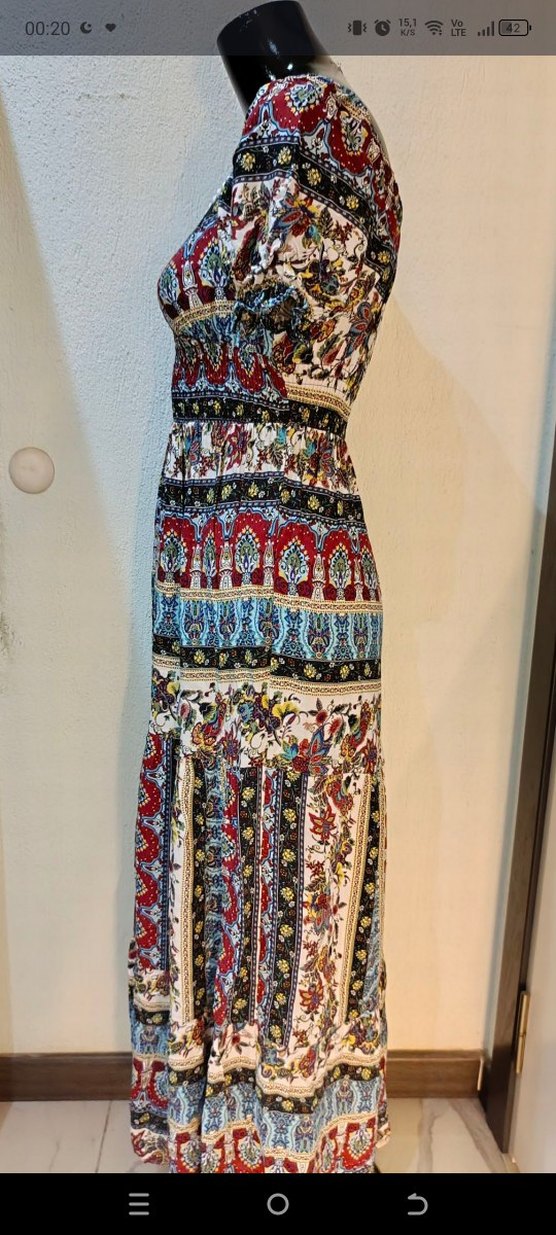 Çok Renkli Uzun Bohem Elbise - Görsel 3