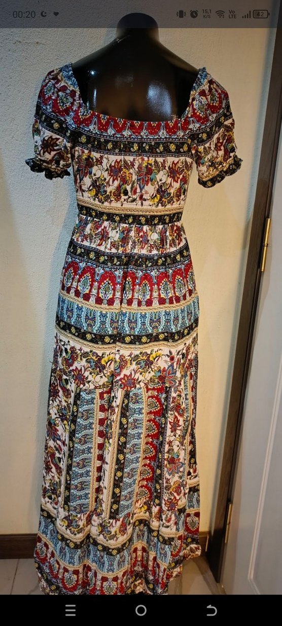 Çok Renkli Uzun Bohem Elbise - Görsel 4