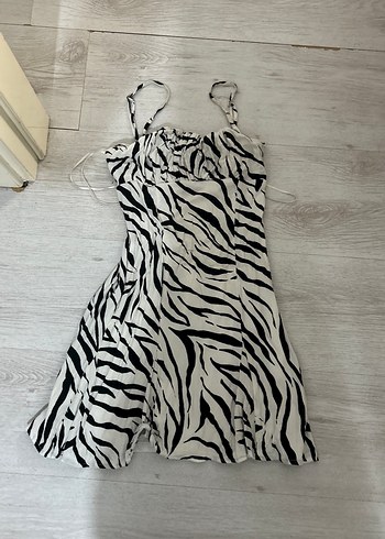 Zebra Desenli Uzun Askılı Elbise