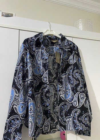 38 Beden Bohem Mavi Batik Desenli Gömlek