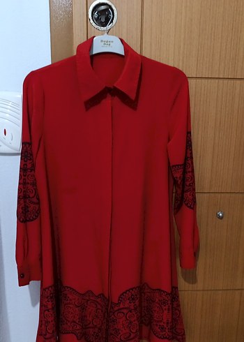 Nakışlı Kırmızı Uzun Kollu Gömlek Tunik - Görsel 2