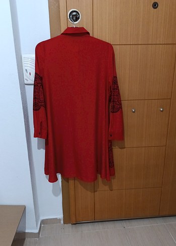 Nakışlı Kırmızı Uzun Kollu Gömlek Tunik - Görsel 4