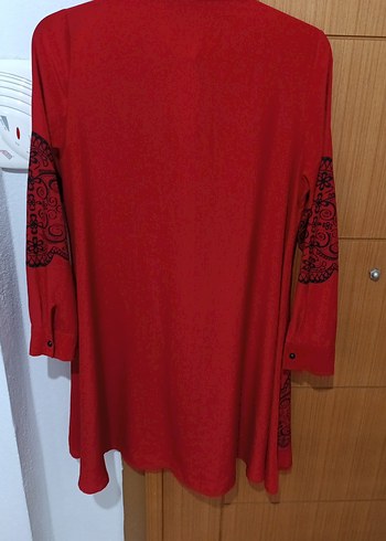 Nakışlı Kırmızı Uzun Kollu Gömlek Tunik - Görsel 5