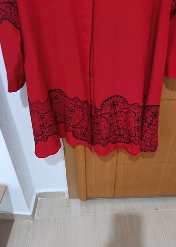 Nakışlı Kırmızı Uzun Kollu Gömlek Tunik - Görsel 7