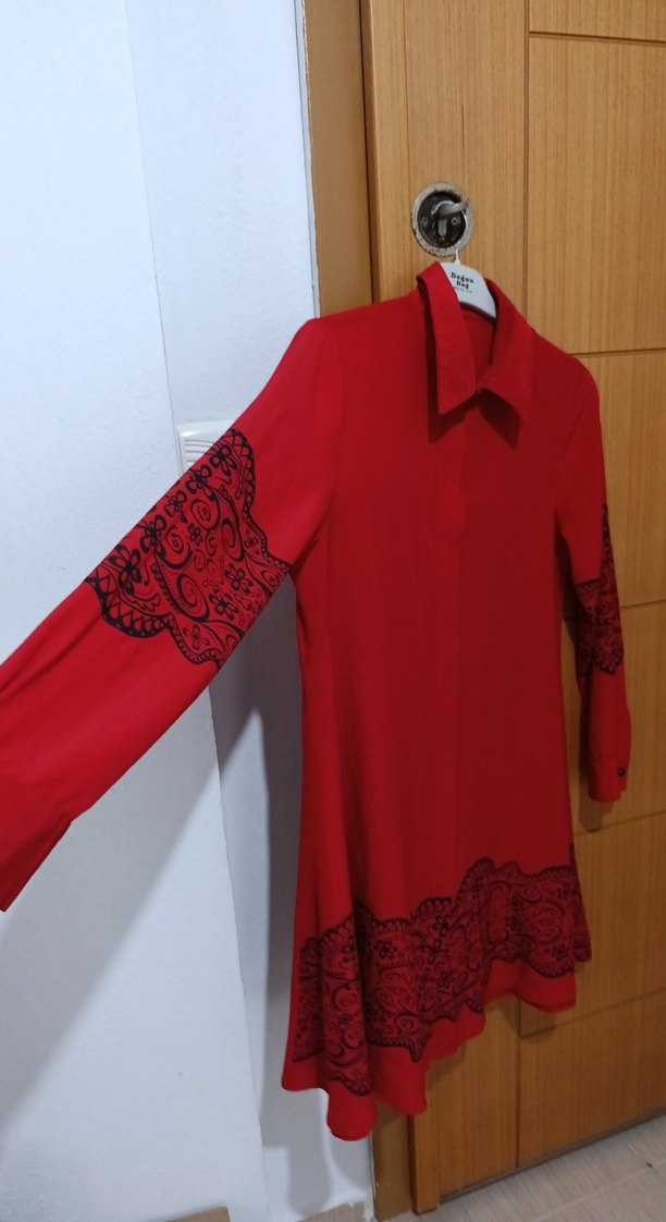 Nakışlı Kırmızı Uzun Kollu Gömlek Tunik - Görsel 3