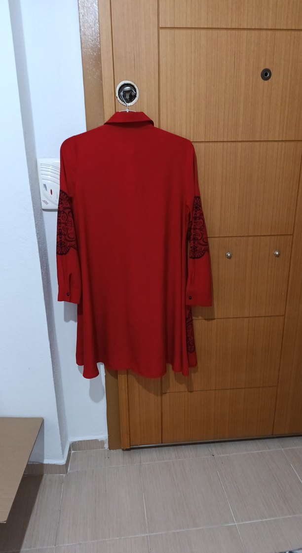 Nakışlı Kırmızı Uzun Kollu Gömlek Tunik - Görsel 4