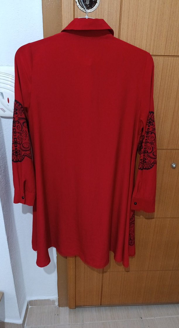 Nakışlı Kırmızı Uzun Kollu Gömlek Tunik - Görsel 5
