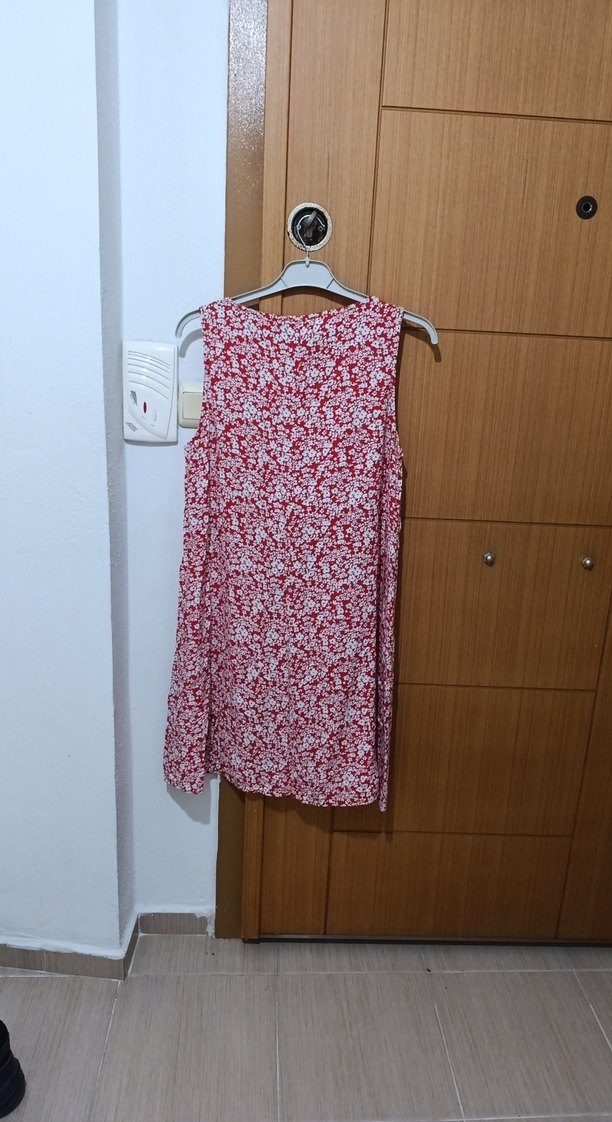 Kırmızı Batik Desenli Bohem Midi Elbise - Görsel 4