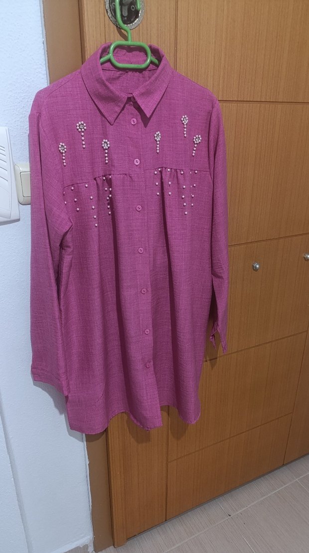 TAŞ DETAYLI KETEN GÖMLEK - Görsel 3