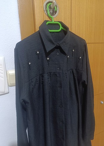 TAŞ DETAYLI KETEN GÖMLEK - Görsel 4