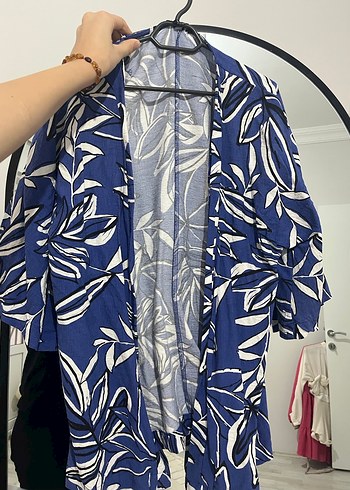 36 Beden mavi Renk Uzun Kollu Mavi Bohem Kimono