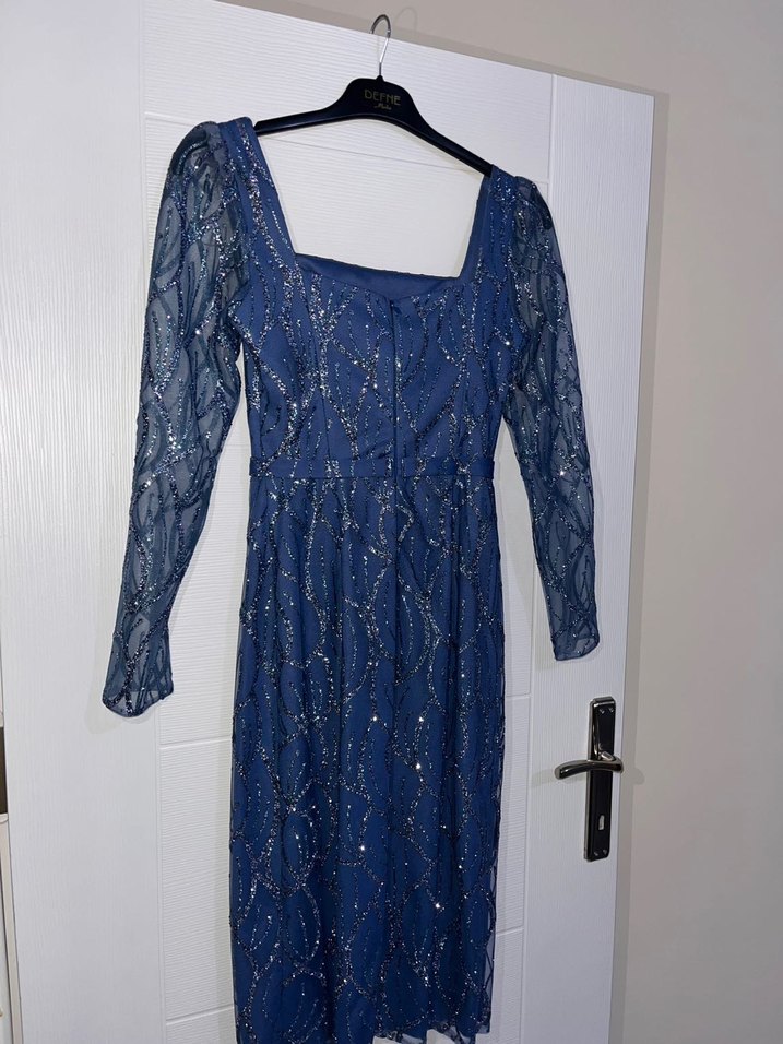 Kısa Lacivert Işıltılı Kadın Abiye Elbise - Görsel 2