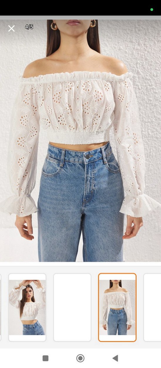 Dantel Detaylı Beyaz Omuz Dekolteli Bluz - Görsel 2