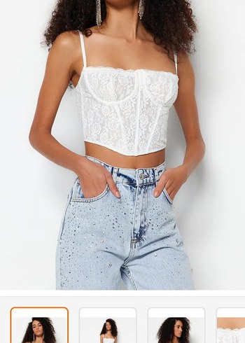 Dantel Detaylı Beyaz İnce Askılı Büstiyer - Görsel 2