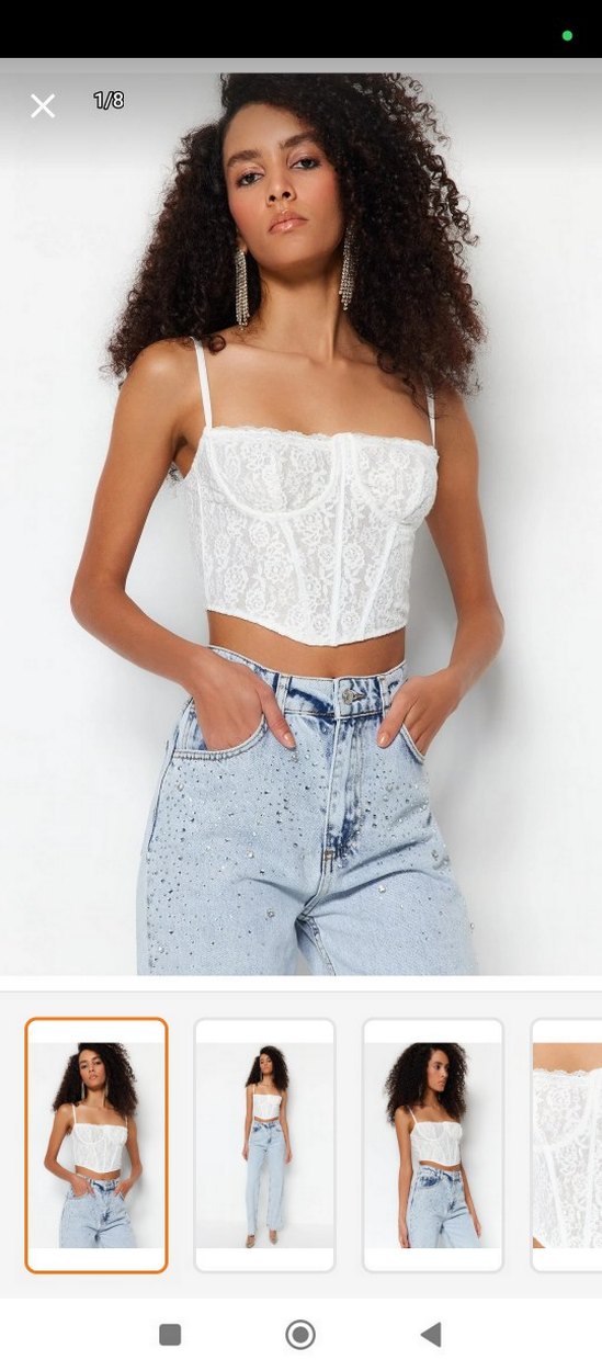 Dantel Detaylı Beyaz İnce Askılı Büstiyer - Görsel 2