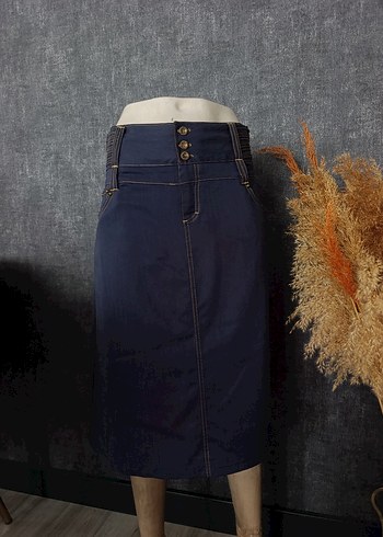Kadın Lacivert Midi Denim Etek