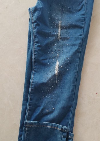 Kadın Mavi Pul İşlemeli Dar Kesim Kot - Görsel 2