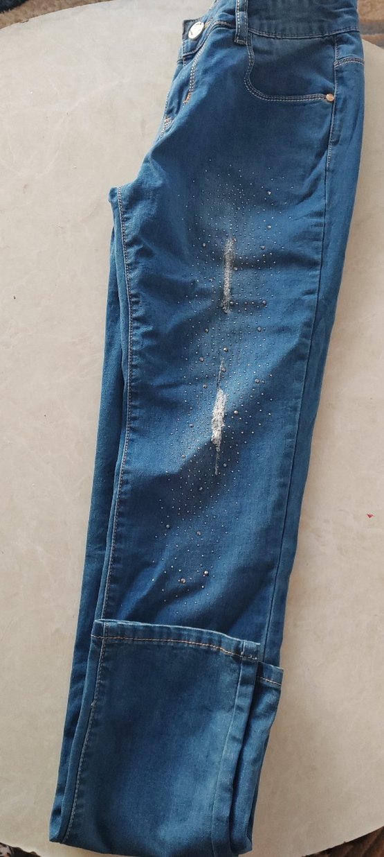 Kadın Mavi Pul İşlemeli Dar Kesim Kot - Görsel 2