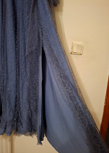 Mor Uzun V Yaka Drapeli uzun kollu simli tüllü Elbise - Görsel 10