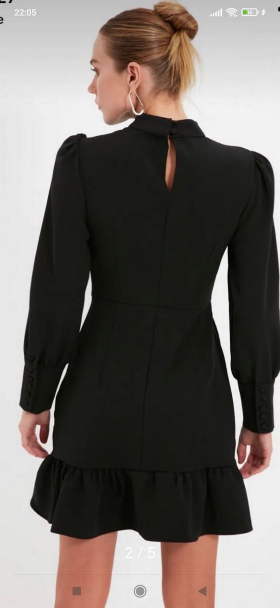 Siyah Yüksek Yakalı Kadın Ofis Elbisesi - Görsel 2