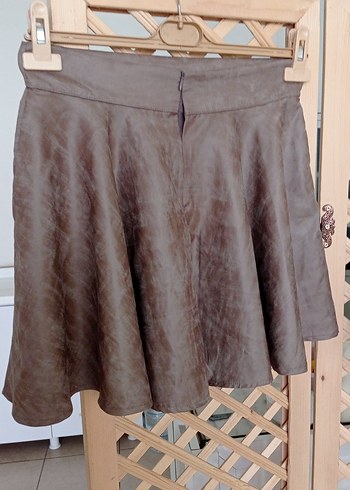 Bohem Tarzı Gri Deri Midi Hamile Etek - Görsel 4